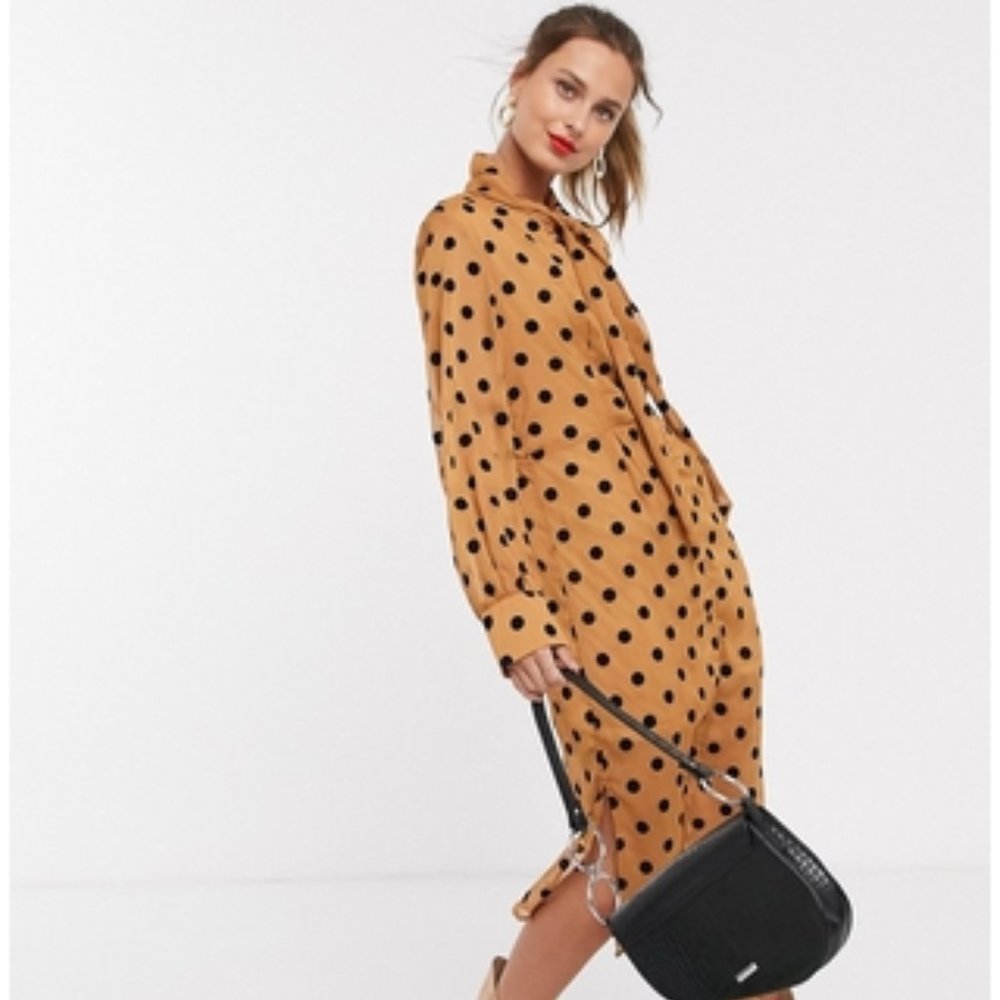 Unique21 front button polka dot pussybow dress